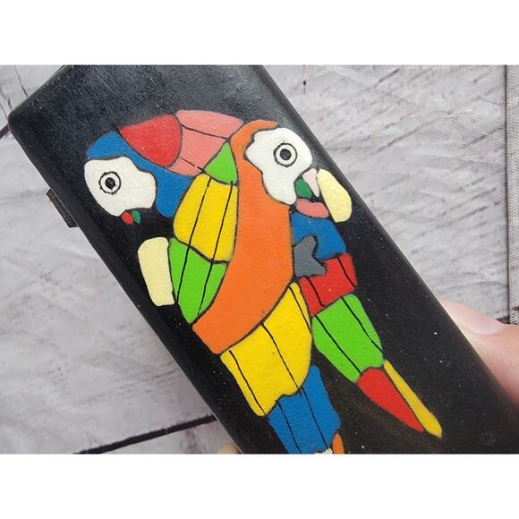 Wooden Hand Painted Trinket Box With Parrot, Flowers & Leaves Design 4in x 1in - Picture 8 of 9